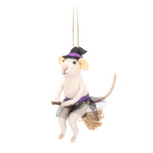 Mouse Witch on Broomstick hanging decoration